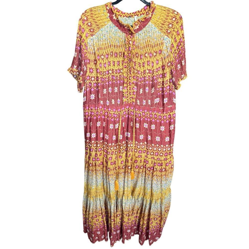 Free People Rare Feelings Maxi Dress In Goldenrod Combo Size Large NEW - Picture 4 of 14